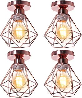 4pcs Plafonnier Industriel Cage Lampe De Plafond Pour Chambre Salon Chambre Rose