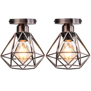 2pcs Plafonnier Industriel Cage Diamant Lampe De Plafond Pour Chambre