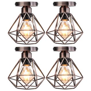 4pcs Plafonnier Industriel Cage Diamant Lampe De Plafond Pour Chambre