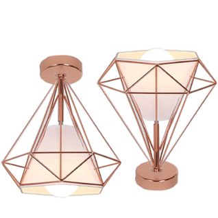 2x Plafonnier Industrielle Cage Diamant E27 Lampe De Plafond Pour Salon Salle Chambre Rose