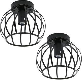 2x Plafonnier Moderne Cage 20cm Lampe De Plafond Métal Pour Salon Chambre Salle Noir