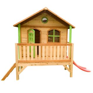 Stef Maison Enfant Avec Toboggan Rouge - Aire De Jeux Pour L'extérieur En Marron et Vert -