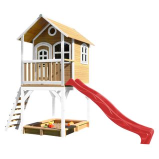 Sarah Maison Enfant Avec Bac à Sable et Toboggan Rouge - Aire De Jeux Pour L'extérieur En Marron