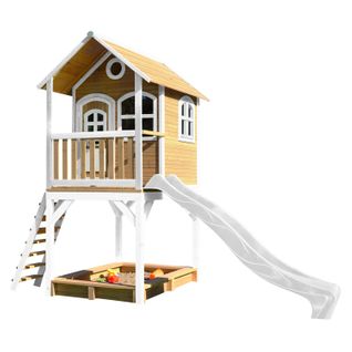 Sarah Maison Enfant Avec Bac à Sable et Toboggan Blanc - Aire De Jeux Pour L'extérieur En Marron