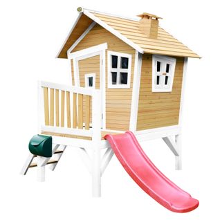 Robin Maison Enfant Avec Toboggan Rouge - Aire De Jeux Pour L'extérieur En Marron et Blanc -