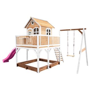 Liam Maison Enfant Avec Bac à Sable, Balançoire et Toboggan Violet - Aire De Jeux Pour