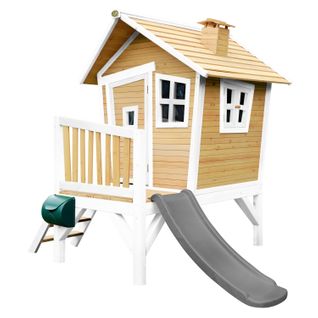 Robin Maison Enfant Avec Toboggan Gris - Aire De Jeux Pour L'extérieur En Marron et Blanc -