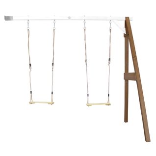 Portique Mural En Bois Fsc Marron / Blanc Avec 2 Balançoires Enfant - Balançoire Pour