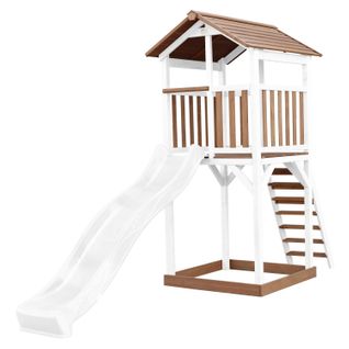 Beach Tower Aire De Jeux Avec Toboggan En Blanc et Bac à Sable - Grande Maison Enfant Extérieur