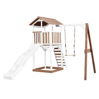 Beach Tower Aire De Jeux Avec Toboggan En Blanc, Balançoire et Bac à Sable - Grande Maison Enfant