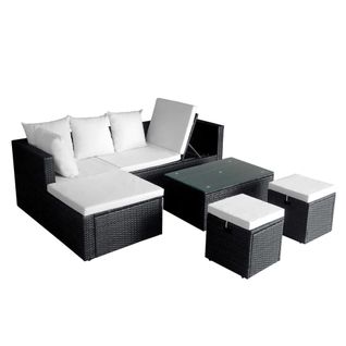 Lot De 4 Salon Jardin Avec Coussins Réglable Résine Tressée Noir