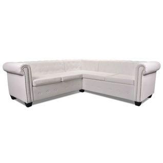Canapé D'angle Chesterfield 5 Plc Cuir Artificiel Blanc