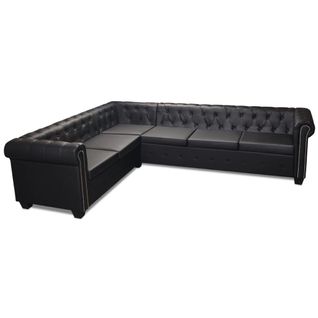 Canapé D'angle Chesterfield 6 Places Cuir Artificiel Noir