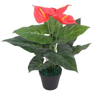 Plante Artificielle Avec Pot Anthurium 45 Cm Rouge Et Jaune