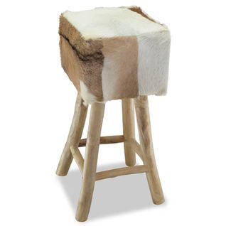 Tabouret De Bar Cuir Véritable Et Bois De Teck Solide