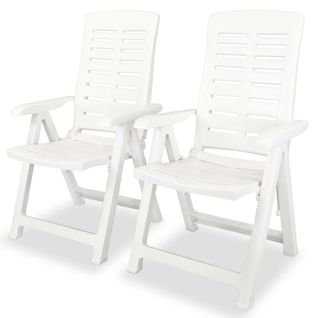 Vidaxl Chaises De Jardin Lot De 2 Inclinables Plastique Blanc Sièges Meubles Terrasse Extérieur