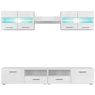 Ensemble Meuble Mural TV 5 PCs Lumières LED Haute Brillance