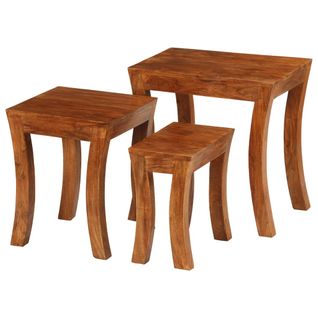 Table Gigogne 3 Pièces Bois Massif D'acacia 50x35x50 Cm Marron