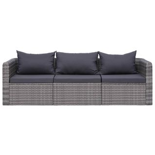Meuble De Jardin 3 PCs Avec Coussins Gris Résine Tressée
