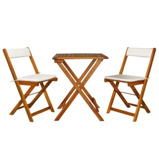 Meuble De Bistro 3 Pièces Avec Coussins Pliable Bois D'acacia Solide Table Chaise Meuble Jardin