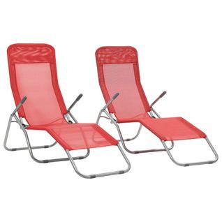 Chaises Longues Pliables Lot De 2 Textilène Rouge