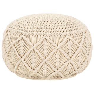 Pouf Fait à La Main En Macramé 45 X 30 Cm Coton