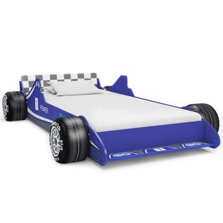 Lit Enfant Voiture De Course Bleu 90x200 Cm Avec Rails De Sécurité, Lattes Robustes