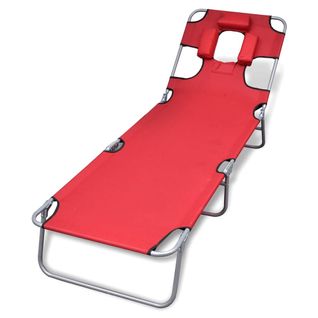 Chaise Longue Avec Coussin De Tête Acier Enduit De Poudre Rouge