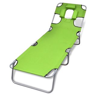 Chaise Longue Avec Coussin De Tête Acier Enduit De Poudre Vert