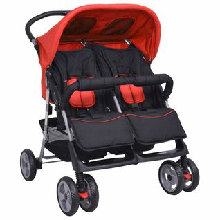 Poussette Double Bébé Acier Rouge/noir Inclinable Pliable
