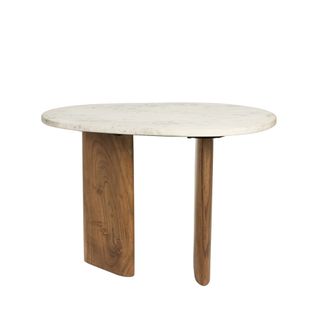 Table D'appoint Organique En Marbre Et Bois 37x56cm