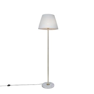 Lampadaire Rétro En Laiton Avec Abat-jour Plissé Crème 45 Cm - Kaso