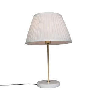 Lampe De Table Rétro En Laiton Avec Abat-jour Plissé Crème 35 Cm - Kaso