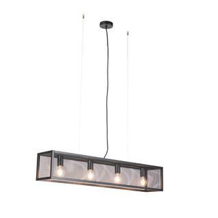 Suspension Industrielle Noire Effet Tissé 4 Lumières - Cage