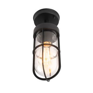 Plafonnier D'extérieur Country Noir Avec Verre Ip44 - Elza