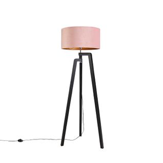 Lampadaire Trépied Noir Avec Abat-jour Rose Et Or 50 Cm - Puros