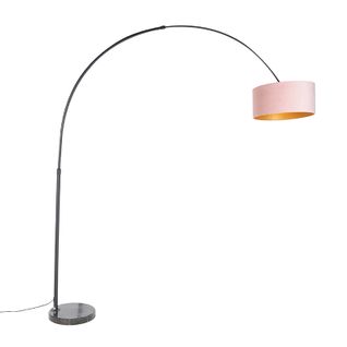 Lampe D'arc Noire Avec Abat-jour En Velours Rose Et Doré 50 Cm - XXL