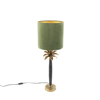 Lampe De Table Art Déco Avec Abat-jour En Velours Vert 25 Cm - Areka