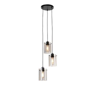 Lampe Suspendue Design Noir Avec Verre Fumé 3 Lumières - Dôme
