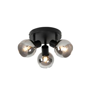 Plafonnier Noir 35 Cm Avec Verre Fumé 3 Lumières - Vidro