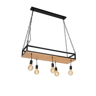 Suspension Industrielle Noire Avec Bois 5 Lumières - Shelf