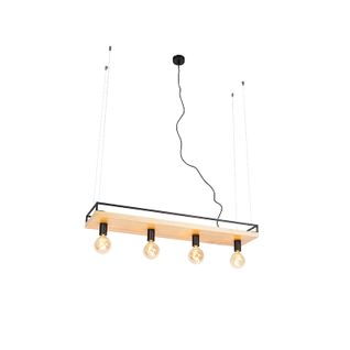 Suspension Industrielle Noire Avec Bois 4 Lumières - Etagère