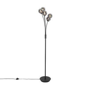 Lampadaire Moderne Noir 5 Lumières Avec Verre Fumé - Athènes