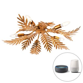 Plafonnier Vintage Smart Doré Avec 5 Wifi E14 - Botanica