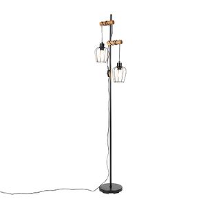 Lampadaire Rural Noir Avec Bois 2 Lumières - Stronk