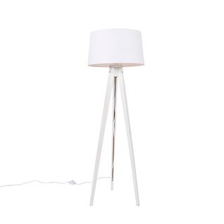 Lampadaire Moderne Tripode Blanc Avec Abat-jour Lin Blanc 45 Cm - Tripod Classic