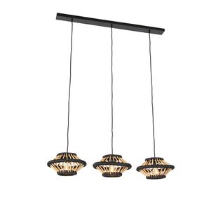 Suspension Orientale En Bambou à 3 Lumières Allongées Noires - Evalin