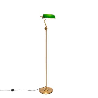 Lampadaire De Notaire Classique Bronze Avec Verre Vert - Banquier