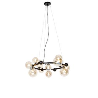 Suspension Art Déco Noire Avec Verre Ambré 12 Lumières - David