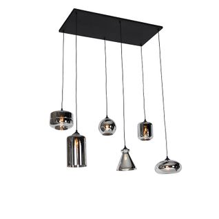 Suspension Art Déco Noire Avec Verre Fumé 6 Lumières - Wallace